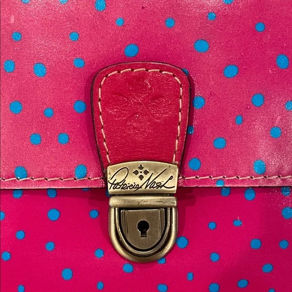 Patricia Nash Pink & Blue Polkadot Leather Purse Pinnacle Pushlock Crossbody Bag - Picture 4 of 17